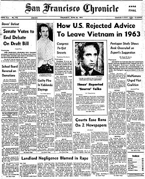 June 24,1971: San Francisco Chronicle reports on secret Pentagon Vietnam history, Ellsberg, & newspaper bans.