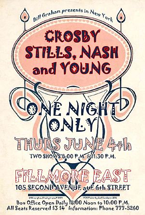 Poster for a Crosby, Stills, Nash & Young concert at New York’s Fillmore East, June 4, 1970.