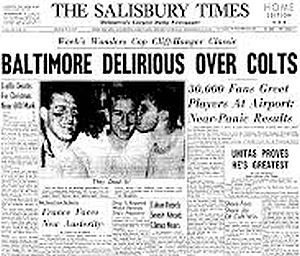 Headlines from The Salisbury Times in Maryland reporting on fan reaction to Colt's victory.