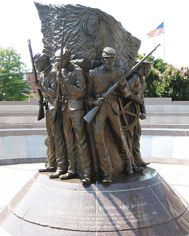 “Spirit of Freedom” statue in Washington, D.C, dedicated in July 1998, honoring African Americans who served in the Civil War. Part of the inscription reads: “Civil War to Civil Rights and Beyond. This Memorial Is Dedicated to Those Who Served in The African American Units of the Union Army in the Civil War...”
