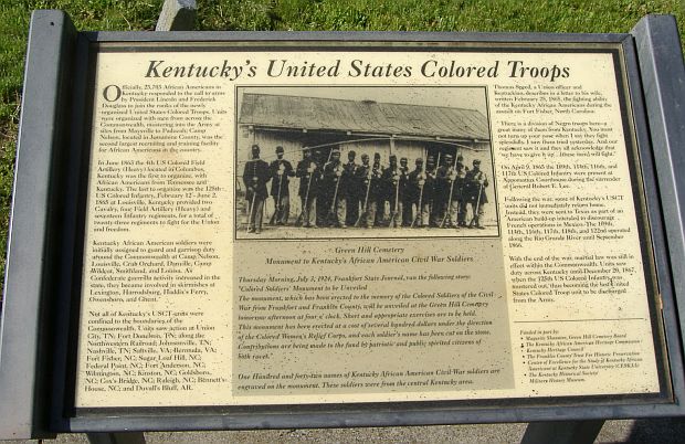 Interpretative plaque added to the 1924 Colored Soldiers Monument at Frankfort, KY. Click for readable version.