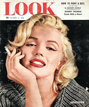 November 1953. Look cover of MM; early example of the 5,000+ photos Milton Greene would shoot of her.