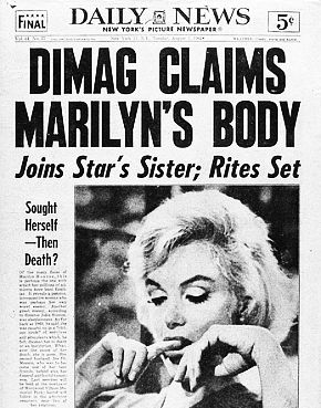 NY Daily News of August 7,1962 announcing Joe DiMaggio role in claiming her body & funeral rites. 
