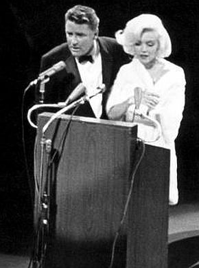 May 19, 1962. Peter Lawford introducing Marilyn Monroe at JFK’s birthday gala in New York city .